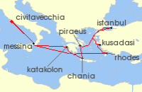 Cruise itinerary map for Cunard Line 14 Night Istanbul And Greek Islands (139939)