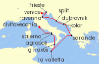 Cruise itinerary map for Silversea Cruises 12 Night Civitavecchia (Rome) To Fusina (Venice) (140217)