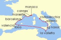 Cruise itinerary map for Oceania Cruises 10 Night Mediterranean Medley Rome to Monte Carlo (112197)