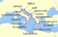 Cruise itinerary map for Regent Seven Seas Cruises 18 Night Myth & Marble Rome (Civitavecchia) To Athens (Piraeus) (136073)