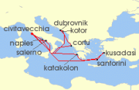 Cruise itinerary map for Princess Cruises 14 Night Mediterranean, Aegean & Adriatic (135958)