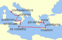 Cruise itinerary map for Silversea Cruises 9 Night Civitavecchia (Rome) To Athens (Piraeus) (131877)