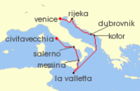 Cruise itinerary map for Regent Seven Seas Cruises 8 Night Centuries Of Art Rome (Civitavecchia) To Venice (Fusina) (136075)