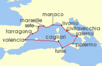 Cruise itinerary map for Viking Cruises 14 Night New! Jewels Of The Mediterranean (140837)