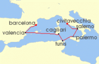 Cruise itinerary map for Viking Cruises 7 Night New! Amalfi Coast, Africa & Iberia (128971)