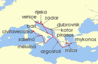 Cruise itinerary map for Regent Seven Seas Cruises 14 Night Idyllic Days Rome (Civitavecchia) To Athens (Piraeus) (136314)