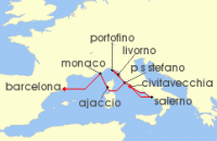 Cruise itinerary map for Silversea Cruises 11 Night Civitavecchia (Rome) To Barcelona (133801)