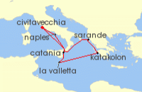 Cruise itinerary map for Princess Cruises 7 Night Mediterranean with Greece & Italy (121631)