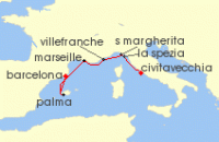 Cruise itinerary map for Royal Caribbean Cruises 7 Night Italy, Spain & French Riviera (140449)