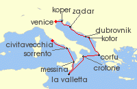 Cruise itinerary map for Oceania Cruises 10 Night Italian Sojourn Rome to Venice (126101)