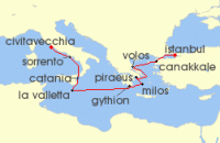 Cruise itinerary map for Oceania Cruises 10 Night Eastbound Adventure Rome to Istanbul (138188)