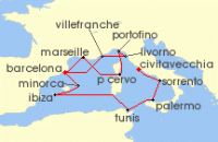 Cruise itinerary map for Explora Journeys 14 Night An Extended Journey from Italian Gems to Riviera Delights (135967)