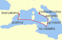 Cruise itinerary map for Explora Journeys 6 Night A Journey From the Eternal City to Catalan Shores (137590)