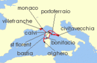 Cruise itinerary map for Star Clippers 17 Night Grand Voyage: Rome To Nice (128573)