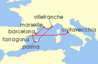 Cruise itinerary map for Cunard Line 7 Night Western Mediterranean (135571)