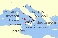 Cruise itinerary map for Star Clippers 10 Night Sicily Unveiled With Italian Treasures (141823)