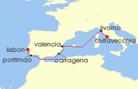 Cruise itinerary map for Silversea Cruises 7 Night Civitavecchia (Rome) To Lisbon (141548)