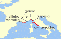 Cruise itinerary map for Cunard Line 7 Night France And Italy (118590)