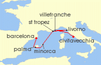 Cruise itinerary map for Explora Journeys 7 Night A Journey of Riviera Glamour & Island Serenity (142065)