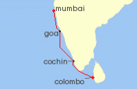 Cruise itinerary map for Crystal Cruises 6 Night Africa & Indian Ocean - Colombo To Mumbai (141367)