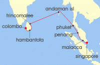 Cruise itinerary map for Crystal Cruises 10 Night Africa & Indian Ocean - Colombo To Singapore (141093)