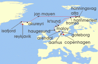 Cruise itinerary map for Crystal Cruises 18 Night Baltics & Northern Europe - Copenhagen To Reykjavik (133972)