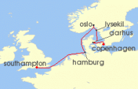 Cruise itinerary map for Explora Journeys 7 Night A Journey of Coastal Allure & Artistic Marvels (132064)