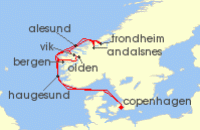 Cruise itinerary map for Silversea Cruises 10 Night Copenhagen To Copenhagen (140752)