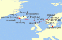 Cruise itinerary map for Windstar Cruises 17 Night Star Collector: Endless Days of the North Sea & Iceland (138533)