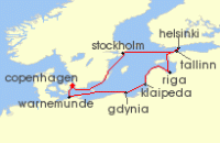 Cruise itinerary map for MSC Cruises 10 Night Northern Europe (130801)