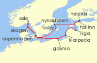 Cruise itinerary map for Princess Cruises 12 Night Norway, Denmark & Sweden (121660)