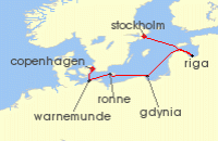 Cruise itinerary map for Regent Seven Seas Cruises 7 Night Nordic Majesty Copenhagen To Stockholm (137213)