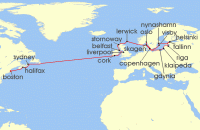 Cruise itinerary map for Princess Cruises 27 Night British Isles & Northern European Passage (121661)