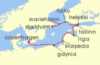 Cruise itinerary map for Azamara Cruises 11 Night Cruise Baltic Intensive Cruise: Copenhagen, Helsinki & Stockholm (141660)