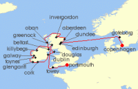 Cruise itinerary map for Azamara Cruises 23 Night Cruise Scotland & Ireland Cruise: Aberdeen, Dublin & Belfast (134451)
