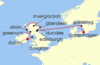 Cruise itinerary map for Azamara Cruises 12 Night Cruise Scotland Intensive Cruise: Edinburgh, Aberdeen & Glasgow (134450)