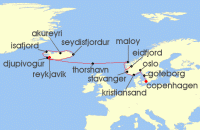 Cruise itinerary map for Oceania Cruises 13 Night Glacial Adventure Copenhagen to Reykjavik (138153)