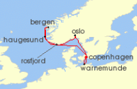 Cruise itinerary map for MSC Cruises 7 Night Northern Europe (140269)