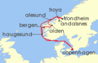 Cruise itinerary map for Windstar Cruises 10 Night Endless Days in Norway (138475)