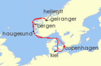Cruise itinerary map for Costa Cruises 7 Night Northern Europe from Copenhagen (141420)