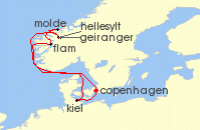 Cruise itinerary map for MSC Cruises 7 Night Northern Europe (111709)