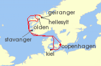 Cruise itinerary map for Costa Cruises 7 Night Northern Europe & Fjords from Copenhagen (134487)