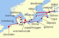 Cruise itinerary map for Regent Seven Seas Cruises 20 Night Latitude Of Light Copenhagen To Amsterdam (Ijmuiden) (136083)