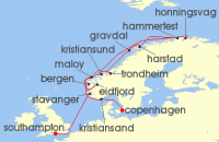 Cruise itinerary map for Regent Seven Seas Cruises 18 Night Ultimate Norwegian Odyssey Copenhagen To London (Southampton) (138918)