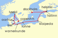 Cruise itinerary map for Oceania Cruises 10 Night Baltic Sea Discovery Copenhagen to Stockholm (126778)