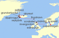 Cruise itinerary map for Oceania Cruises 14 Night Eclipse in Iceland Copenhagen to Reykjavik (131469)