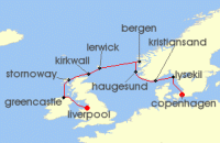 Cruise itinerary map for Crystal Cruises 10 Night Baltics & Northern Europe - Copenhagen To Liverpool (133779)