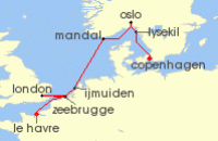 Cruise itinerary map for Regent Seven Seas Cruises 8 Night Scenic Seaways & The Seine Copenhagen To Paris (Le Havre) (123574)