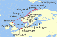 Cruise itinerary map for Regent Seven Seas Cruises 20 Night Fjords & Fairy Tales Copenhagen To Amsterdam (123479)