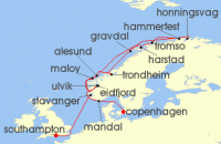 Cruise itinerary map for Regent Seven Seas Cruises 18 Night Land Of Vikings Copenhagen To London (Southampton) (136760)